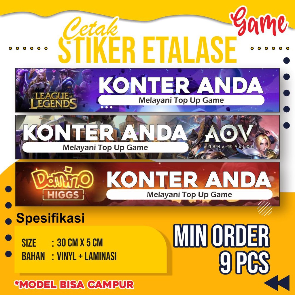 

Stiker Etalase Konter Custom/ Stiker Game ( MIN 9 PCS)
