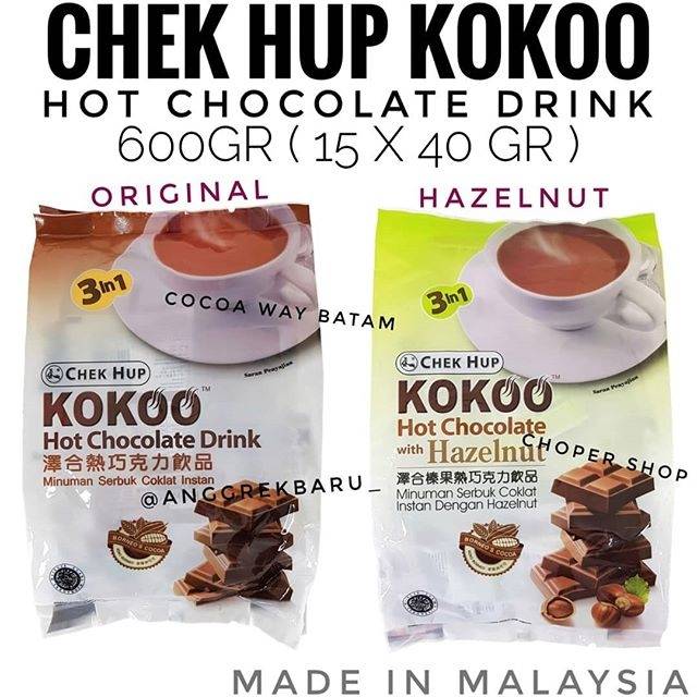 

Hot Chocolate Drink Chek Hup Kokoo 600gr / Chek Hup Chocolate Drink Hazelnut / Minuman Cokelat