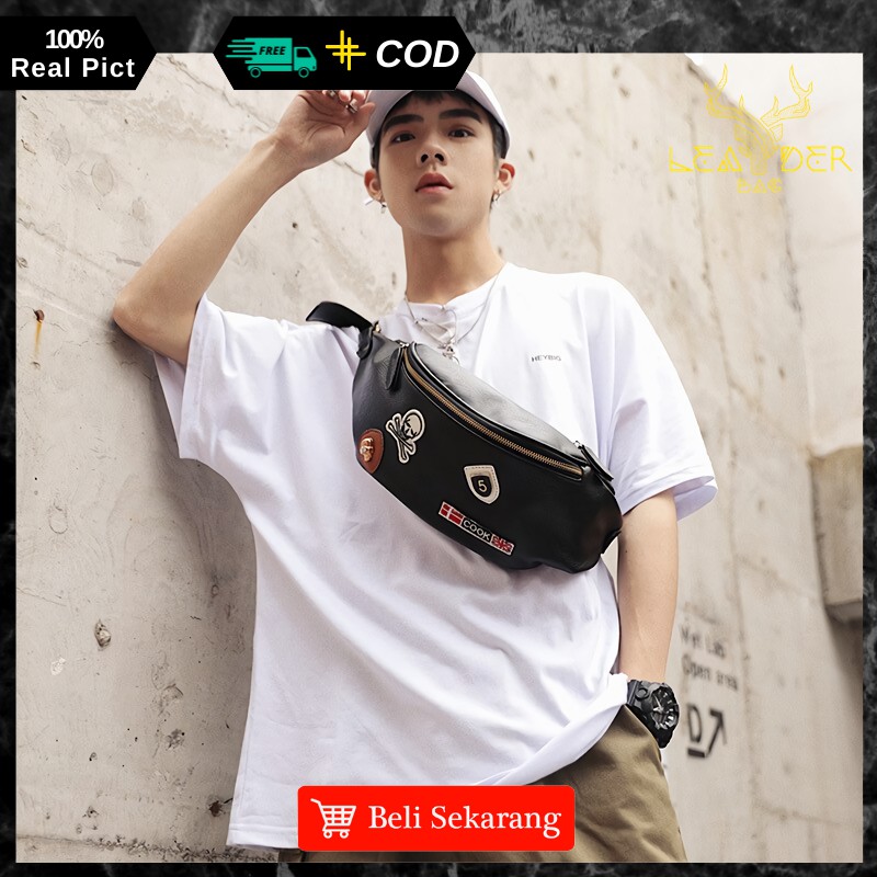 Waist Bag Kulit Pria Original Model Terbaru Warna Hitam Atau Tas Slempang Kulit Cowok Distro Import