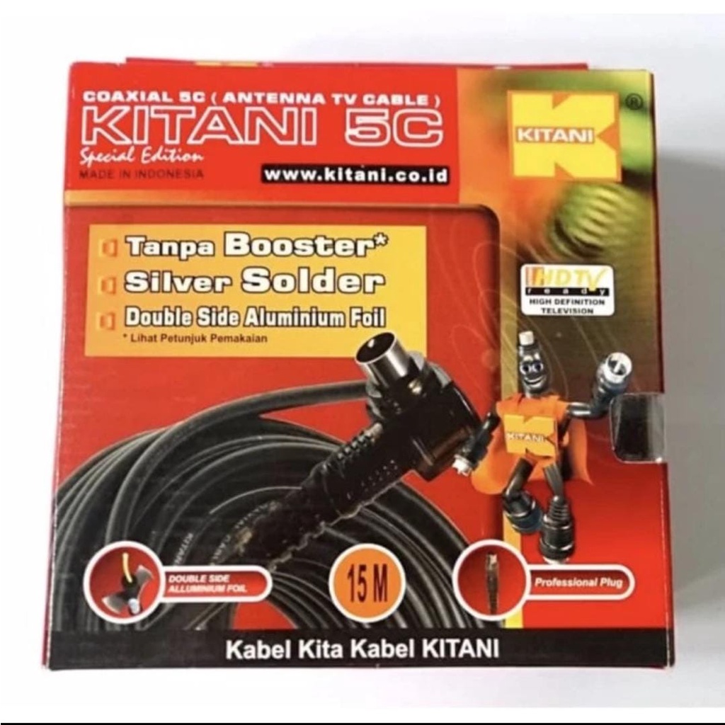 Kitani kabel anten TV 5C 15M RG6 + jek