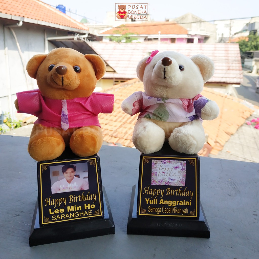 Trophy Happy Birthday Hadiah Ulang Tahun Piala Boneka Mini Kecil Murah Ultah Pacar Cowok Cewek Pasangan Teddy Birthday Gift Pacar Temen Teman