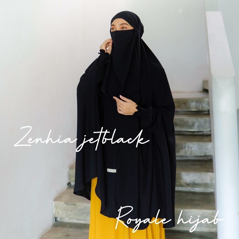 Khimar Zenhia jetblack no pad tali kanan kiri