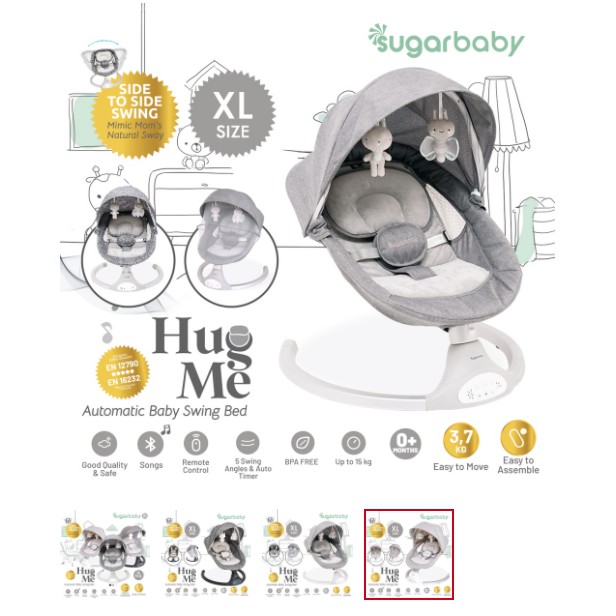 Sugar baby HUG ME Automatic Baby Swing Bed - CBKS-Sugar Bb Bed Grey