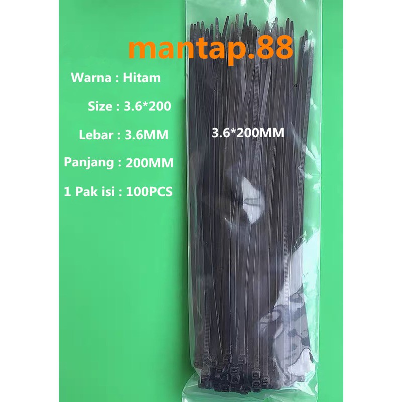 kabel ties/kabel tis/cable tis 3.6*200MM (20cm) hitam/putih isi 100pcs