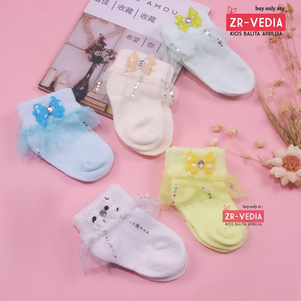 (IMPORT) Kaos Kaki Baby New Born 0-12 Bulan Pita Renda / Rajut Halus Kids Socks Bayi Perempuan Polos