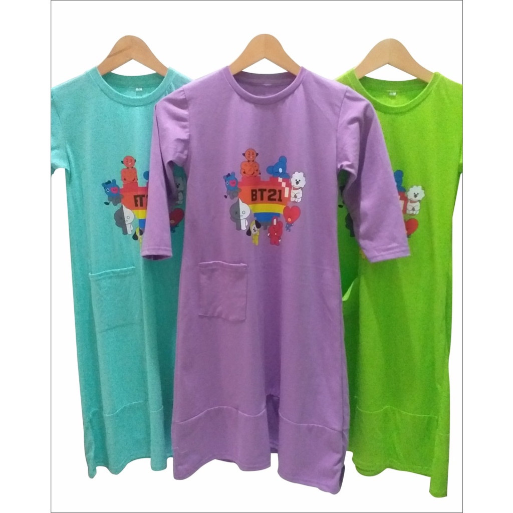 Dress Anak Caracter BT21 BTS Terlaris Kekinian - Gamis Anak - Baju Muslim Anak (COD)