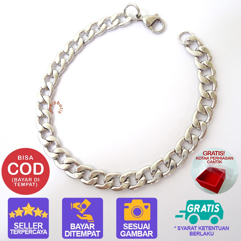 Lovelybutik Gelang Tangan Titanium Anti Karat Melis4 Gelang Rantai Wanita Bonus Kotak perhiasan