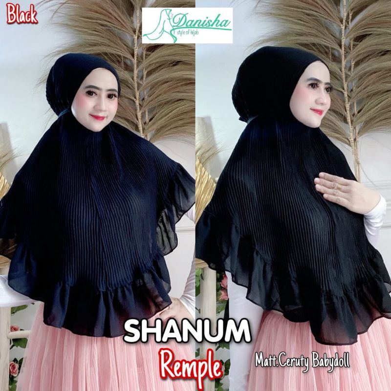 Jilbab Maryam Plisket Shanum Rempel Simpel Original Danisha-Black