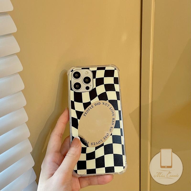 Soft Case TPU Motif Kotak-Kotak Aksen Cermin Makeup Untuk IPhone 7 8 Plus 11 XR X XS Max SE 2020 11 Pro Max 11 12 13 Pro Max