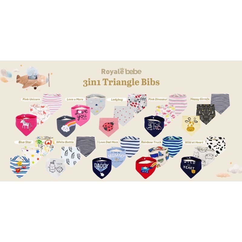 Royale Bebe Bib Segitiga 3in1 | Slabber Baby Royale bebe