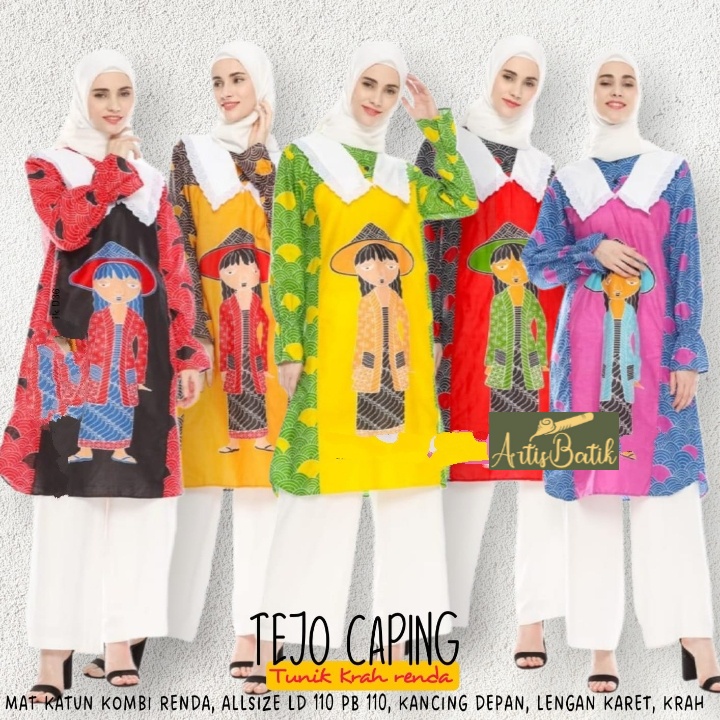 NEW ARRIVAL TUNIC  TEDJO CAPING LD 110 BIG SIZE TUNIK BERKRAH RENDA WANITA BATIK MOTIF BATIK SERAGAM