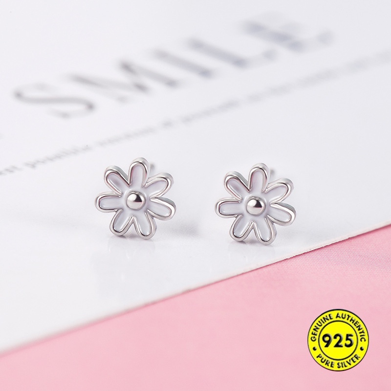 Anting Stud Mini Dripping Oil Bentuk Bunga Bahan Sterling Silver Untuk Wanita