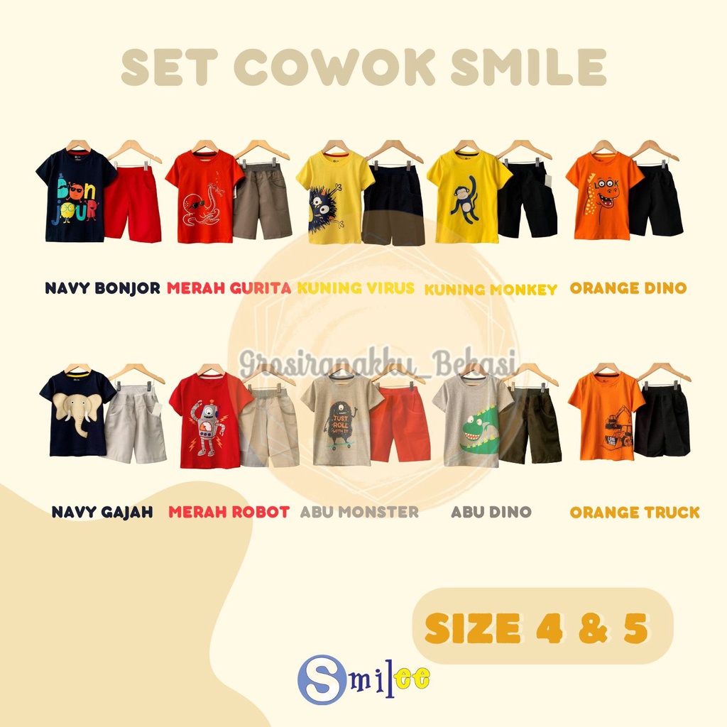 Setelan Anak Smilee Junior Mix Motif Size 4&amp;5Thn Murah