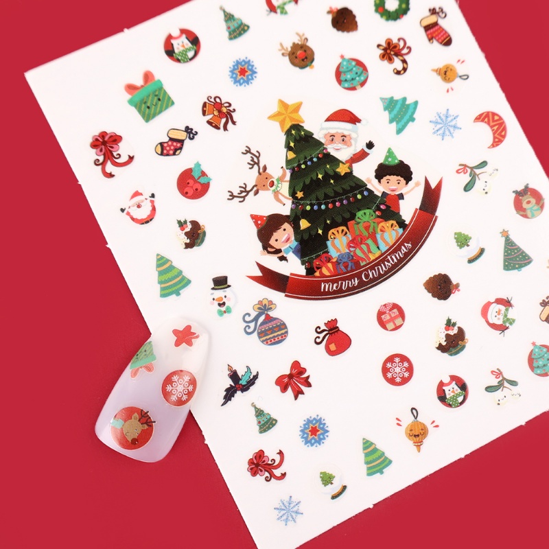 1 Lembar Stiker Kuku Motif Kartun Santa Claus Penguin Warna-Warni Untuk Nail Art