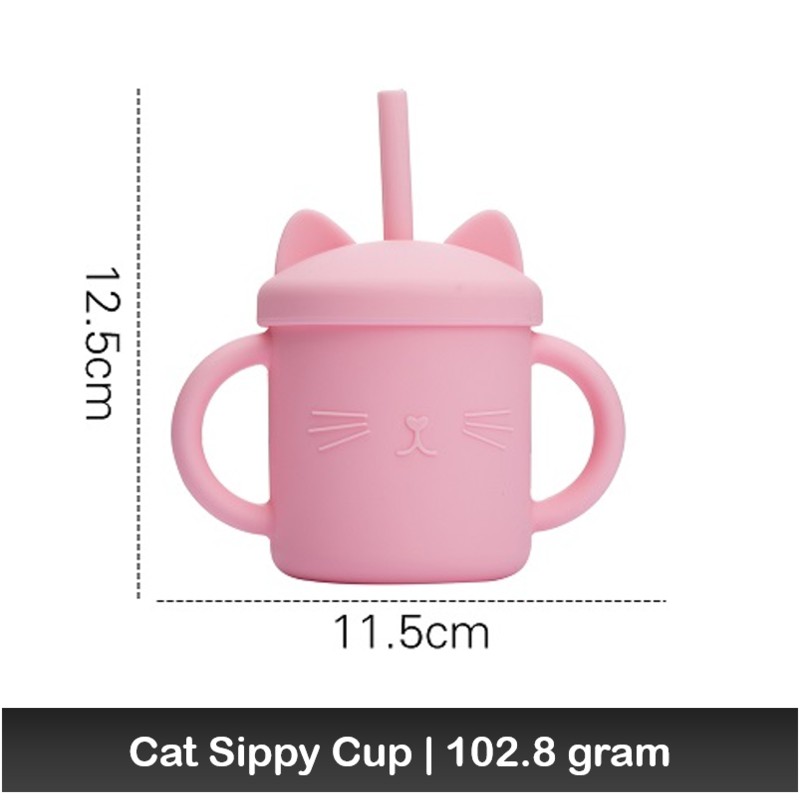 LIGERA Silicone Baby Cat Sippy Cup Training with Straw Anti Pecah BPA FREE MPASI Bayi