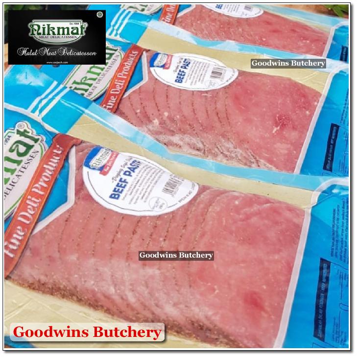 

BEEF PASTRAMI SLICED Nikmat HALAL Soejasch Bali frozen 250g