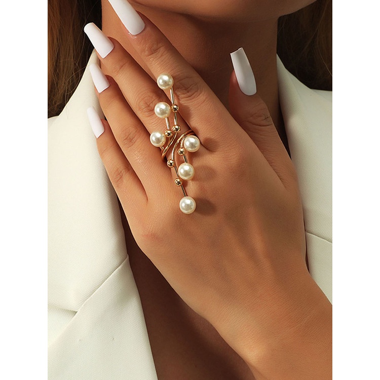 Cincin Model Terbuka Bahan Alloy Warna Gold Aksen Mutiara Untuk Wanita