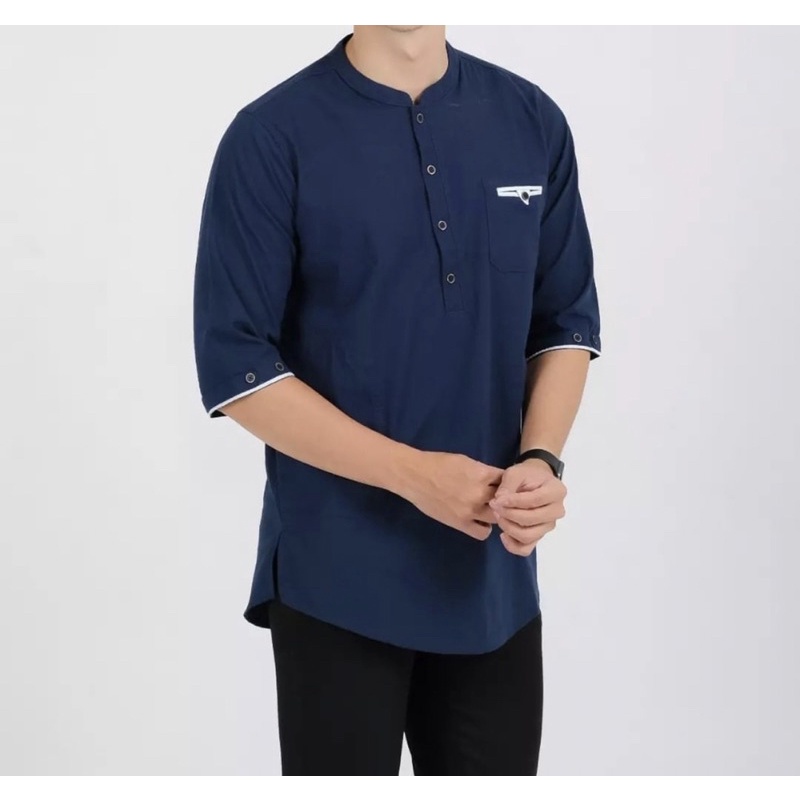 Baju koko kurta lengan 3/4 bahan katun madinah fodu