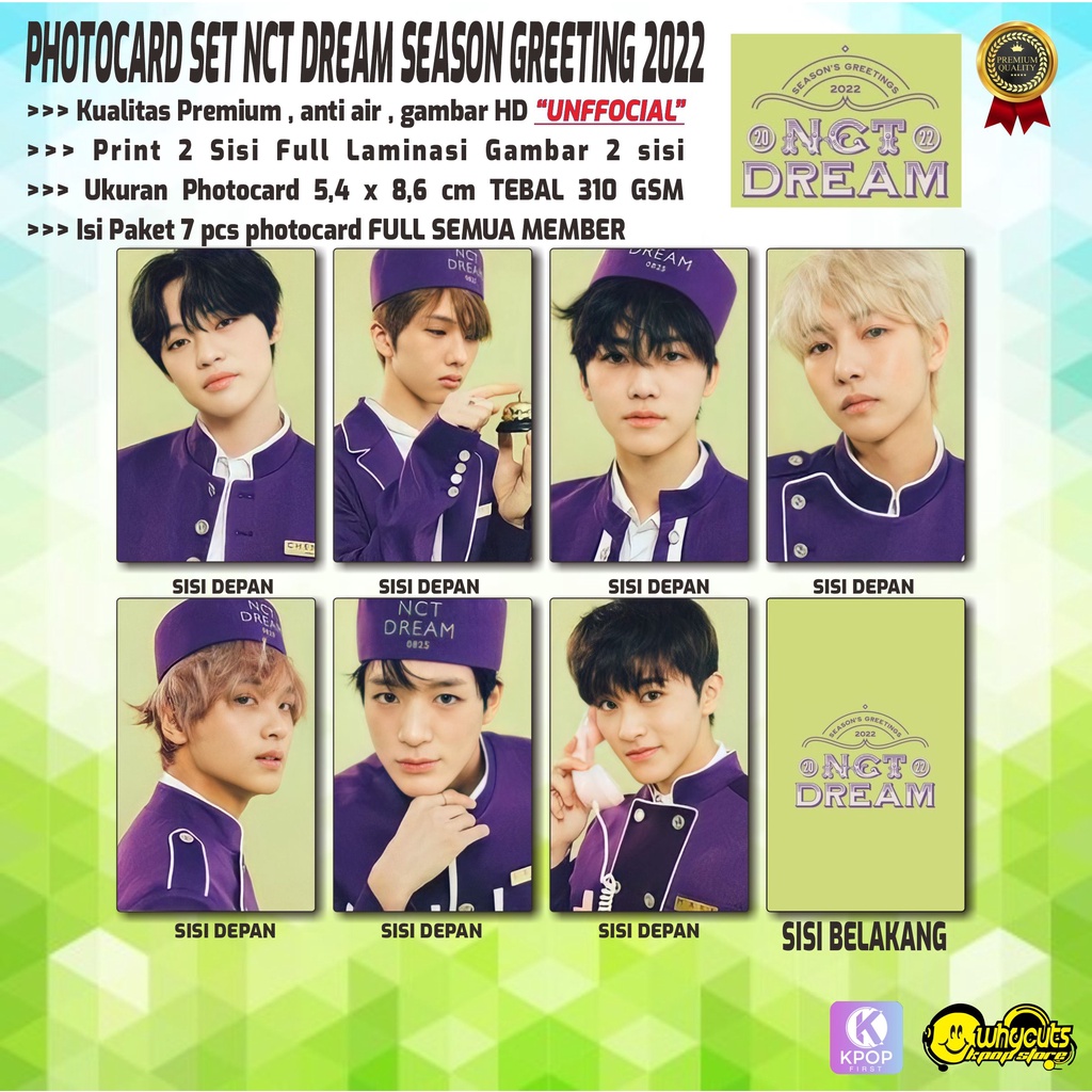 PHOTOCARD SET PREMIUM NCT DREAM  // SEASON GREETING 2022 // ISI 7 PCS // FULL LAMINASI // PRINT 2 SISI