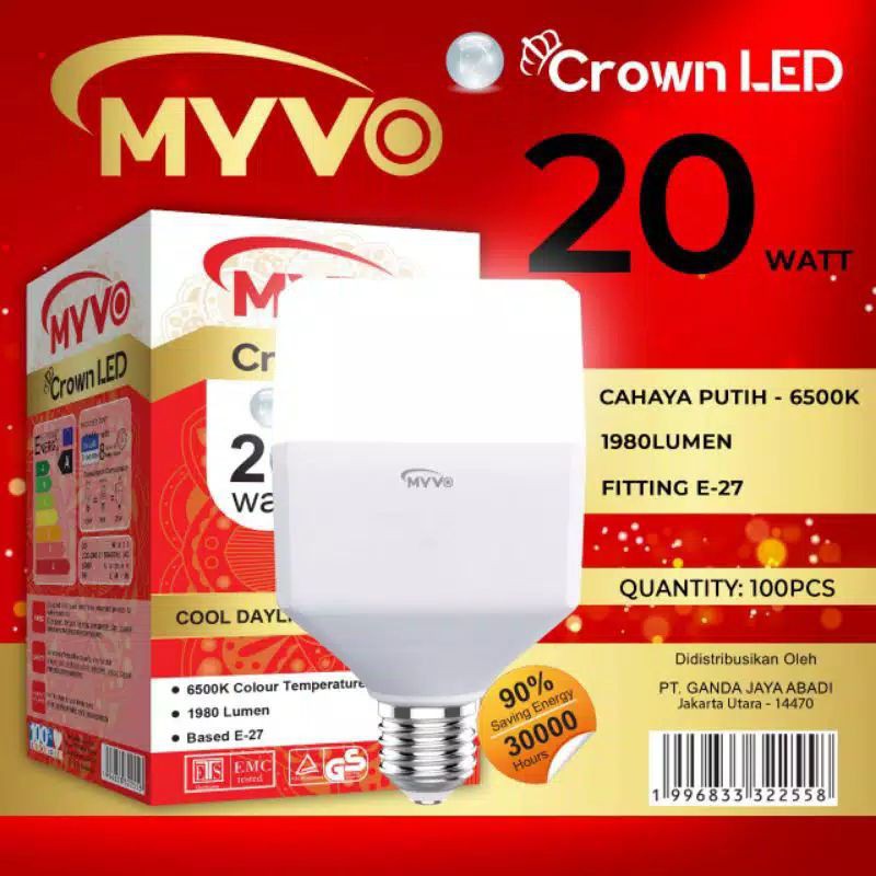 Lampu / Bolam LED MYVO CROWN MURAH 20 Watt / 30 Watt / 40 Watt / Garansi 1 Tahun