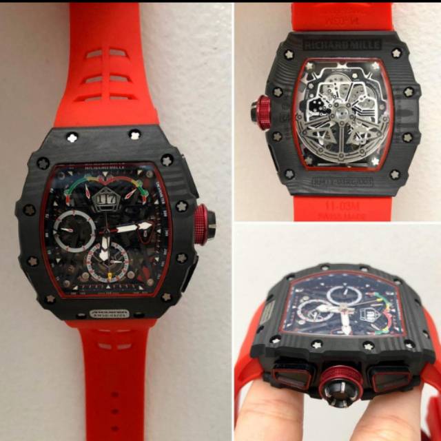 JAM TANGAN PRIA RM50-03 MCLAREN CARBON SWISS ETA STRAP RUBBER BODY BLACK