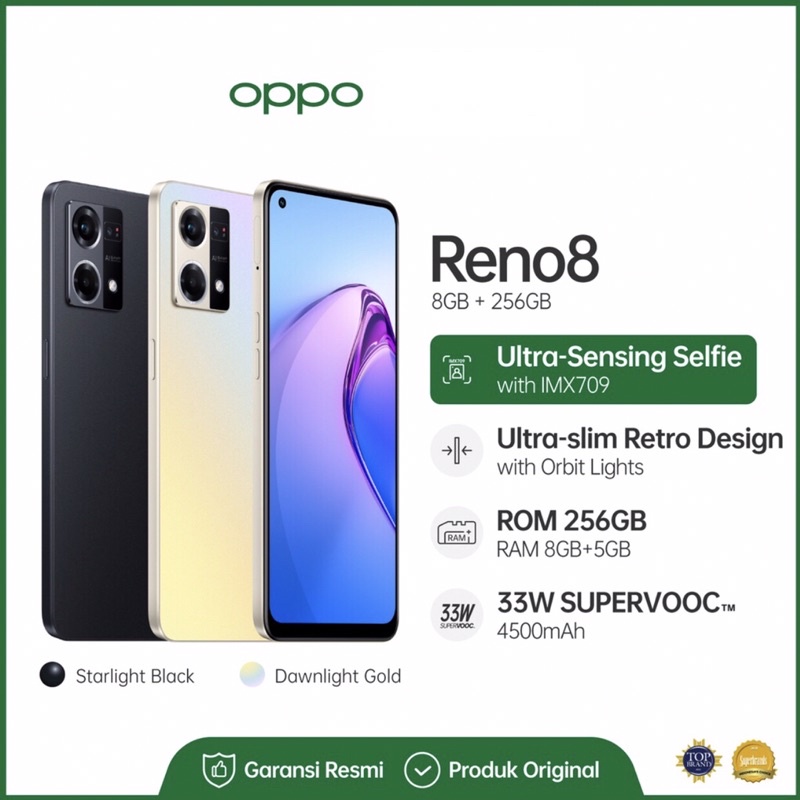 Oppo Reno8 4G | Reno 8 4G [8GB+256GB] Snapdragon 640 | 64MP Triple Camera | 6.43&quot; AMOLED | NFC | 4500mAh Garansi Resmi Oppo 1 Tahun