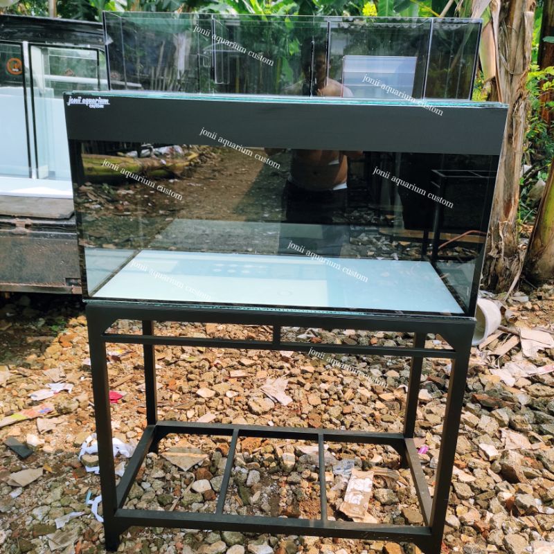 aquarium 100x50x50 10mm full set tinggal masuk ikan