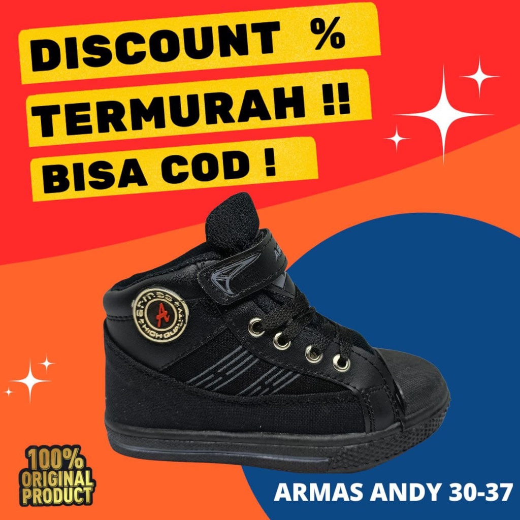 SEPATU SEKOLAH/SEPATU TALI/SEPATU SEMI VELCRO/SEPATU ANAK TK DAN SD/SEPATU TERBARU/SEPATU MURAH/SEPATU FORMAL/ARMAS ANDY HITAM