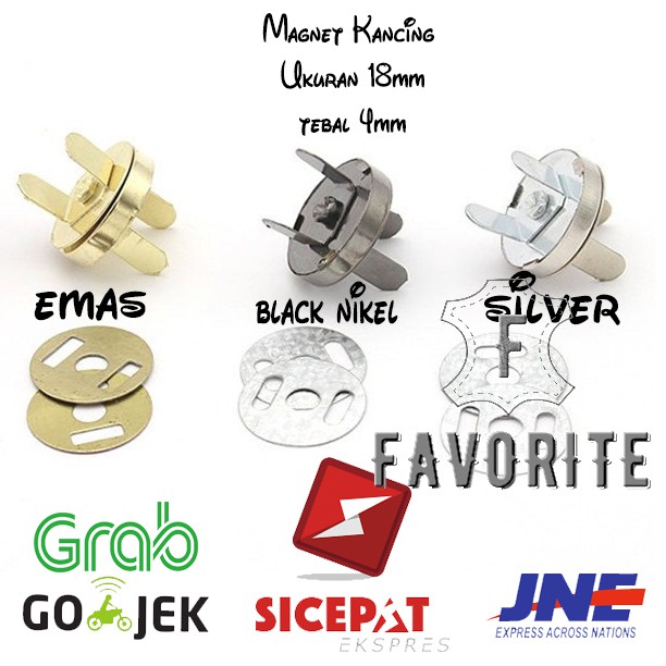 Kancing Magnet Nikel 18 mm untuk tas dompet besi berani EMAS, BLACK NIKEL DAN NIKEL MINIMAL 1 BOX