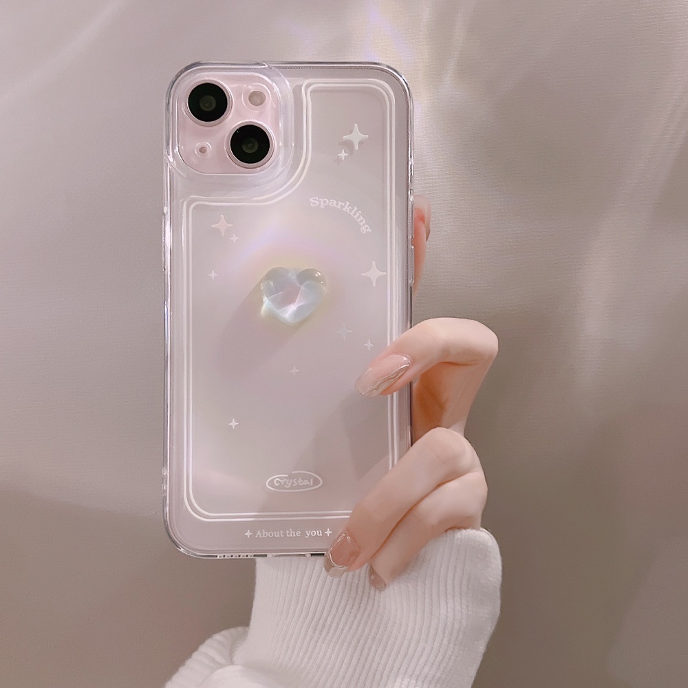 Case Pelindung Desain Hati Kristal 3D Transparan Untuk Iphone 7 8 PLUS XR XS 11 12 13 14 MINI PRO MAX SE 2020