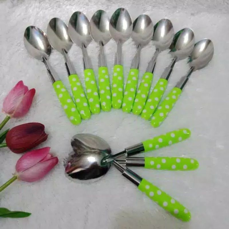 SENDOK MAKAN POLKADOT 1 LUSIN  Terlaris (1SET = 12PCS)