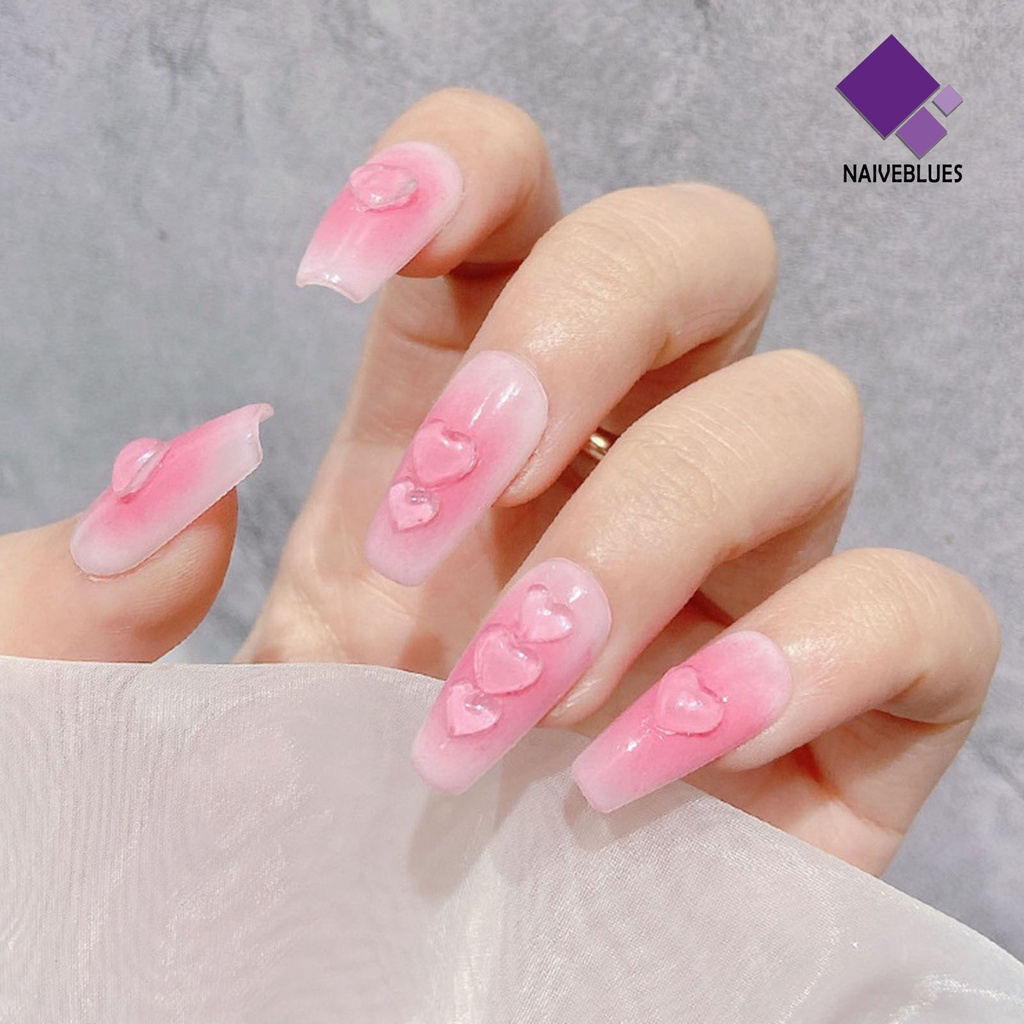 Naiveblue 100Pcs / Kantong Aksesoris Kuku Bentuk Hati 3D Bahan Resin Flexible DIY