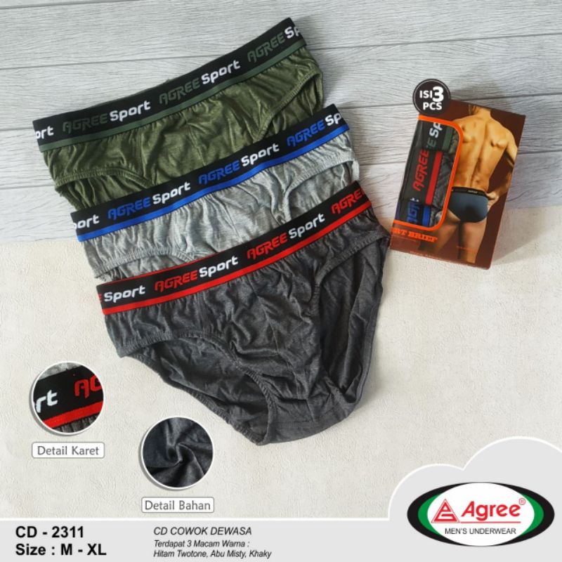 Celana Dalam Pria Agree Sport 2311 &amp; 2311B M, L, XL, XXL CD Segitiga Isi 3pcs