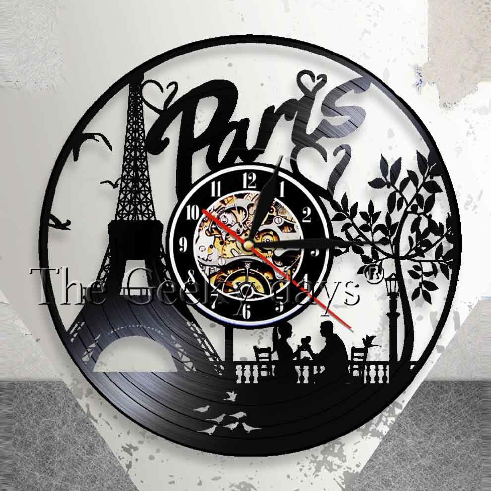 Paris Eiffel Tower Wall Decor France Skyline Vinyl Record Wall Clock Paris City Of Shopee Indonesia