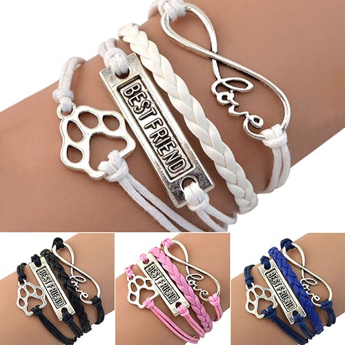 Gelang Tangan Tali Motif Telapak Kaki Infinity Bahan Alloy Gaya Vintage Untuk Wanitapesta