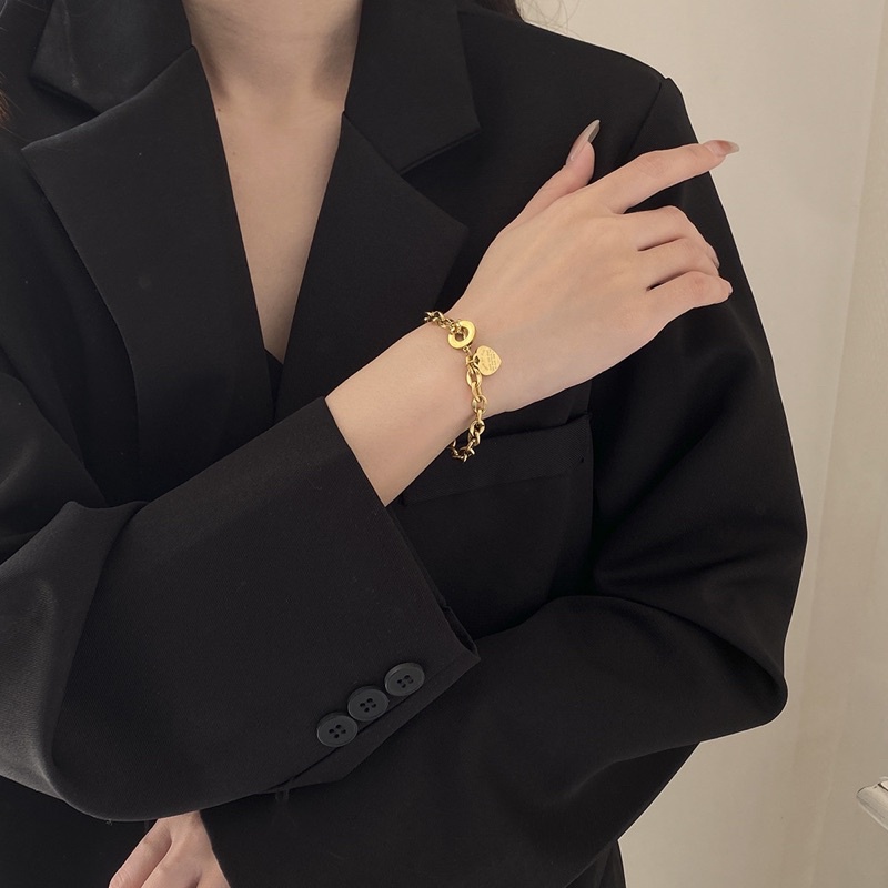 R3 gelang titanium hati rantai cantik diamonde besar