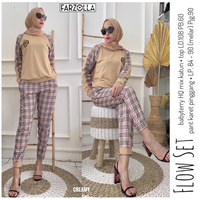 Baju Setelan Wanita Celana Motif Kotak-Kotak Flow Set Original by Farzolla