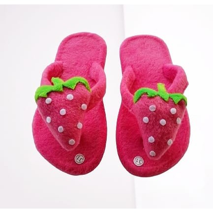 Sandal jepit anak bulu motif strowberry