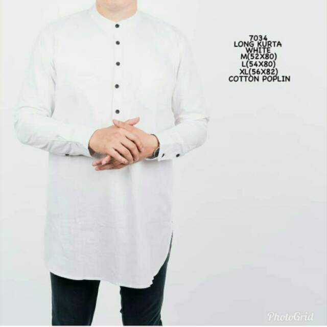 Kemeja Pria Lengan Panjang Kurta Polos Putih