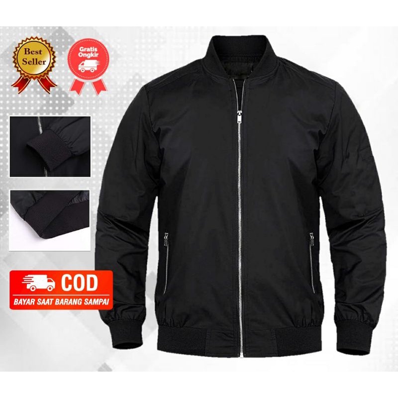 JAKET PARASUT POLOS PRIA HITAM - JAKET MOTOR - JAKET WATERPROOF