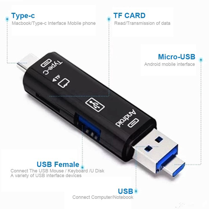 Multi Card Reader Micro USB Type C OTG Adapter SD TF USB HUB 3.0 5 in 1