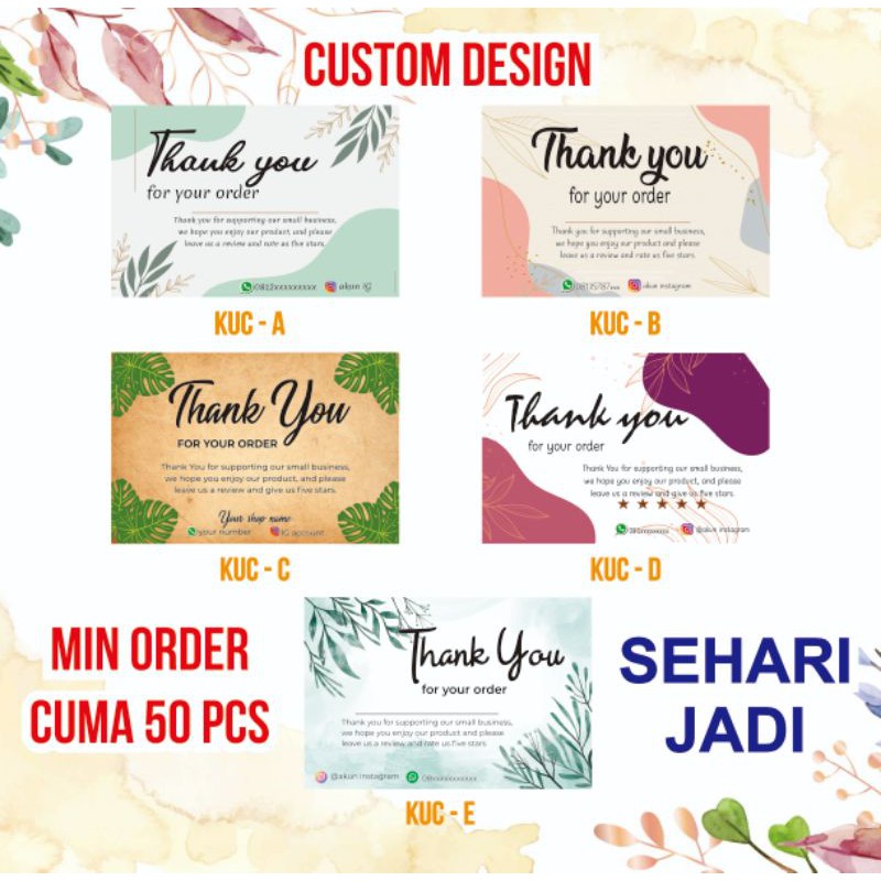 KARTU UCAPAN / THANKS CARD / THANK YOU CARD / KARTU TERIMA KASIH OLSHOP / ONLINE SHOP CUSTOM DESAIN