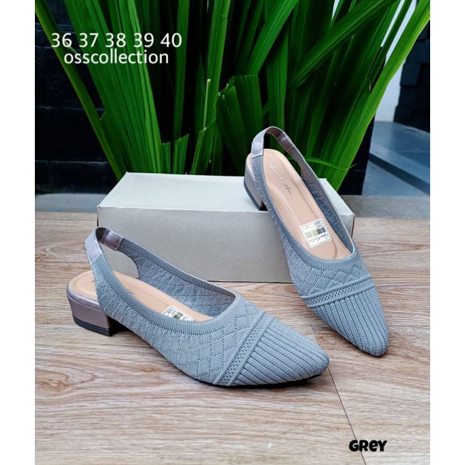 TAMARA SHOES - SEPATU RAJUT HAK KARET BELAKANG SOL KARET HAK 3 CM | SEPATU KERJA SEPATU JALAN MULES