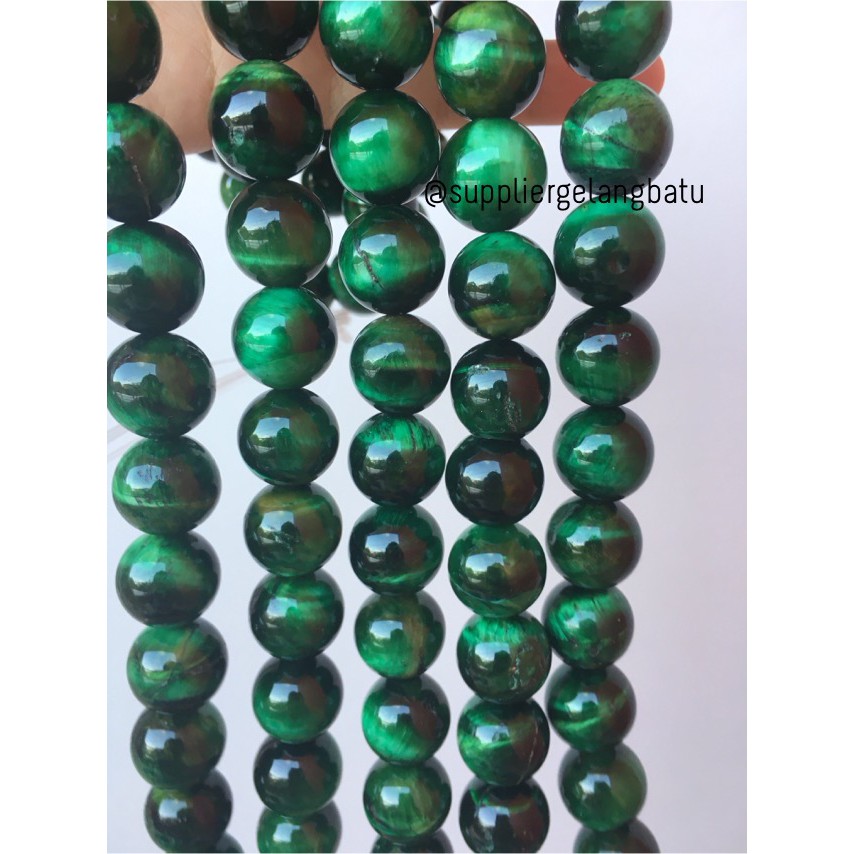 batu Green Tiger Eye 16mm bahan batu biduri sepah hijau material aksesoris pernak pernik aksesoris