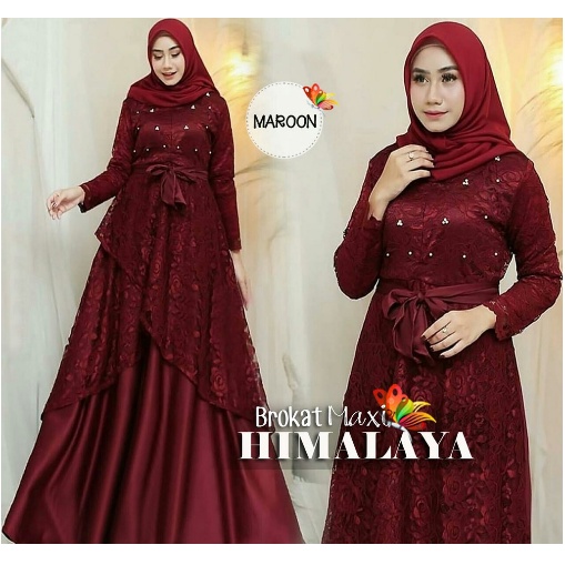 COD ✔ MAXI HIMALAYA KOMBI BRUKAT dM / MAXI DRESS MUSLIM-MAROON mf