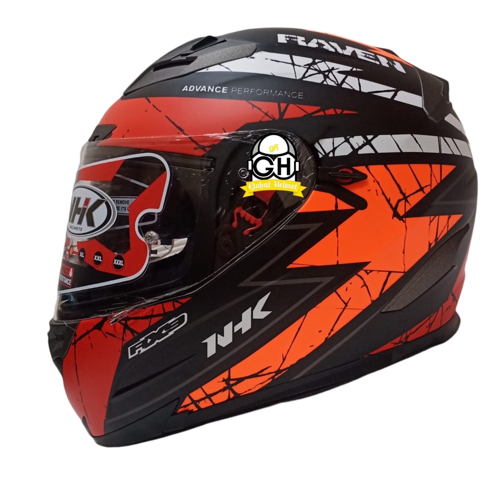 HELM NHK RX9 RACER X NINE RAVEN BLACK RED ORANGE DOFF DOUBLE VISOR FULL FACE ORIGINAL SNI