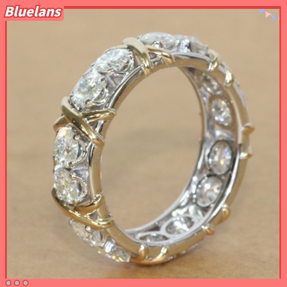 Bluelans Cincin Lapis Emas Putih Model Silang Hias Kubik Zirkonia Untuk Wanita