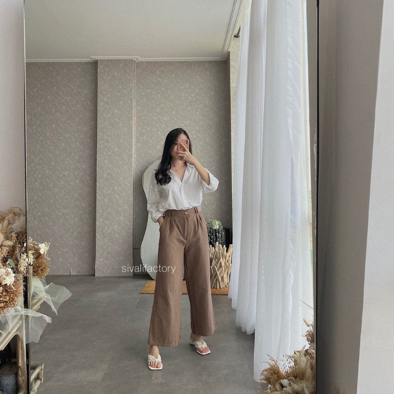 CELANA KULOT LINEN WANITA HIGHWAIST