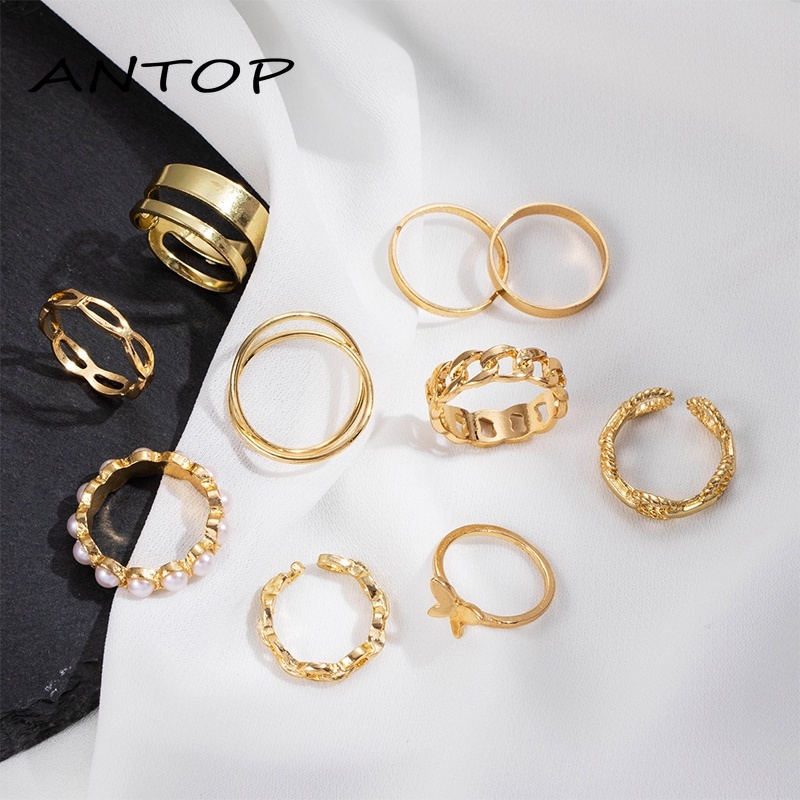 10 Buah/Set Korea Cincin Salib Mutiara Kupu-kupu Fashion Aksesoris Wanita Elegan ANTOP