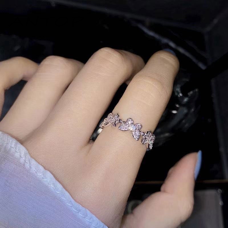 Cincin Model Terbuka Desain Kupu-Kupu Aksen Berlian Gaya Korea ANTOP